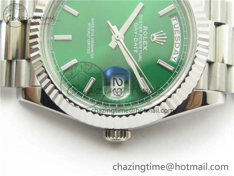 Day-Date 40mm 228239 BP New Dial Version 904 SS Green Stick Markers Dial on SS President Bracelet A2836