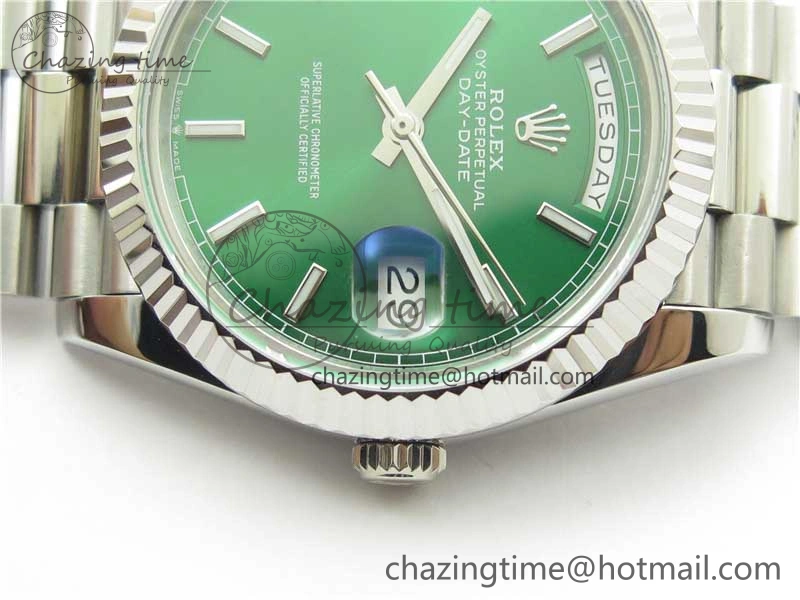 Day-Date 40mm 228239 BP New Dial Version 904 SS Green Stick Markers Dial on SS President Bracelet A2836