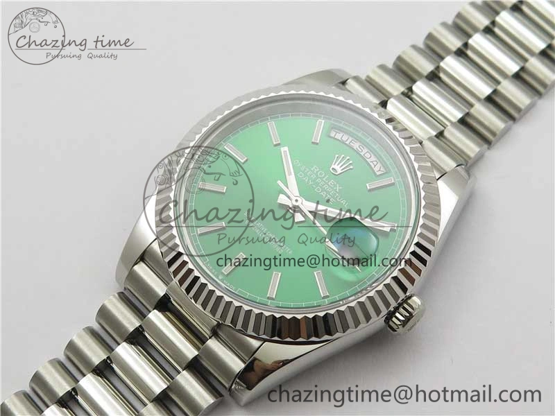 Day-Date 40mm 228239 BP New Dial Version 904 SS Green Stick Markers Dial on SS President Bracelet A2836