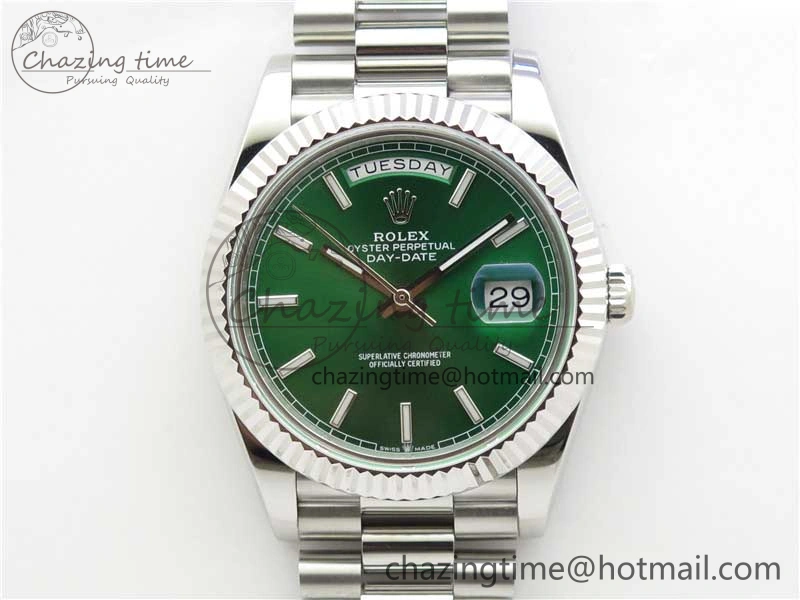 Day-Date 40mm 228239 BP New Dial Version 904 SS Green Stick Markers Dial on SS President Bracelet A2836