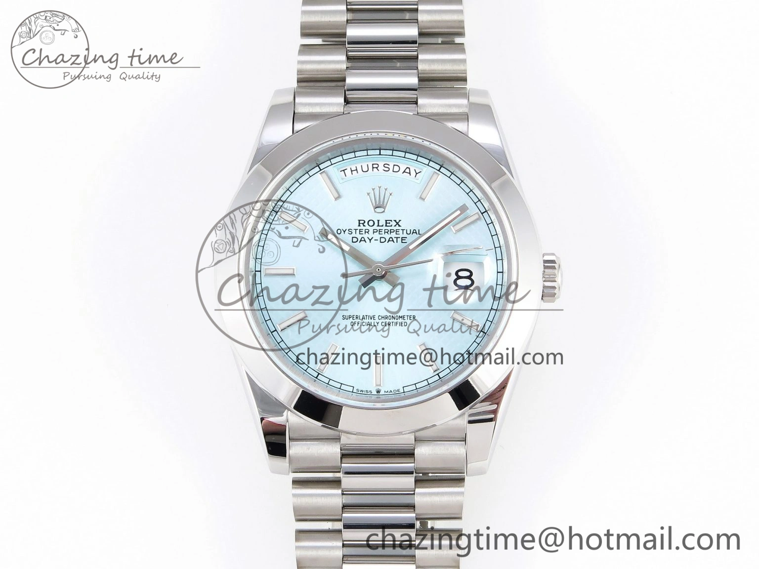 Day-Date 40mm 228239 BP New Dial Version 904 SS Ice Blue Stick Markers Dial On SS President Bracelet A2836