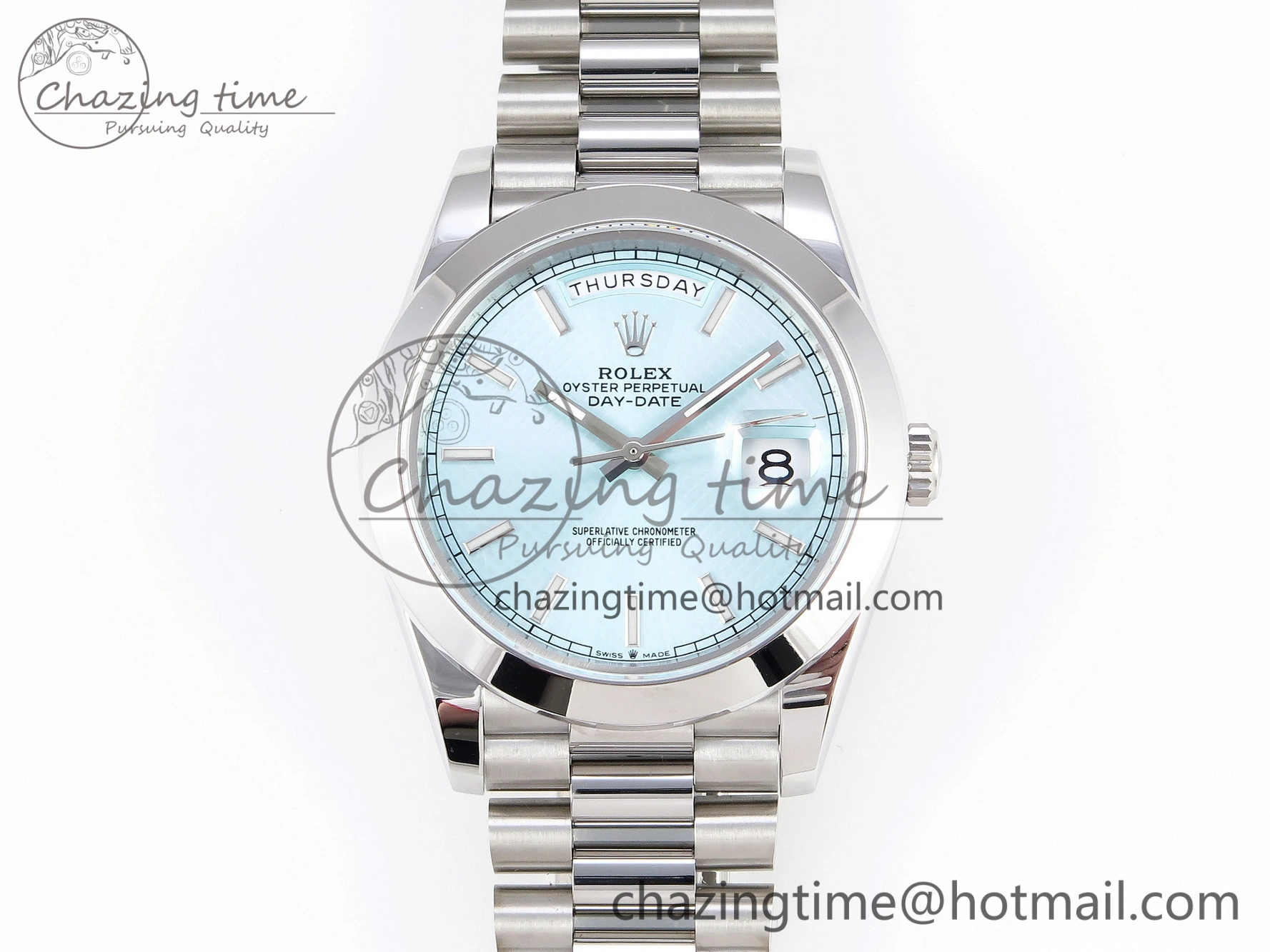 Day-Date 40mm 228239 BP New Dial Version 904 SS Ice Blue Stick Markers Dial On SS President Bracelet A2836
