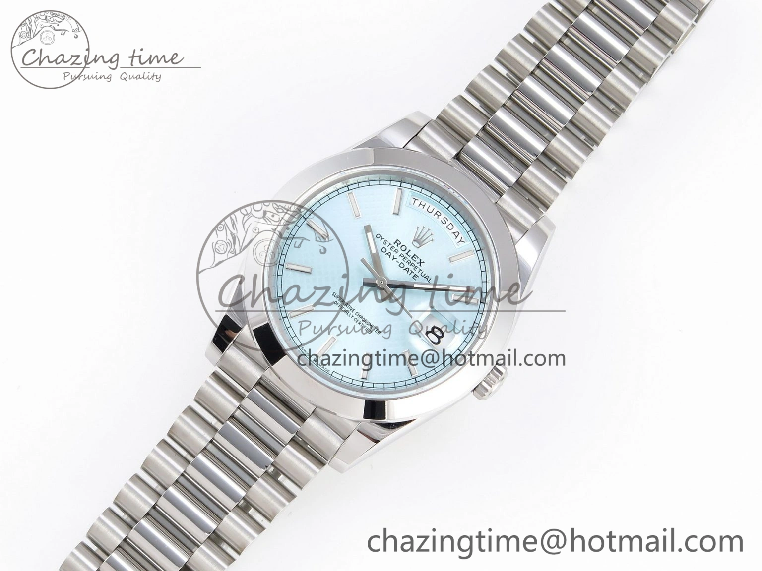 Day-Date 40mm 228239 BP New Dial Version 904 SS Ice Blue Stick Markers Dial On SS President Bracelet A2836