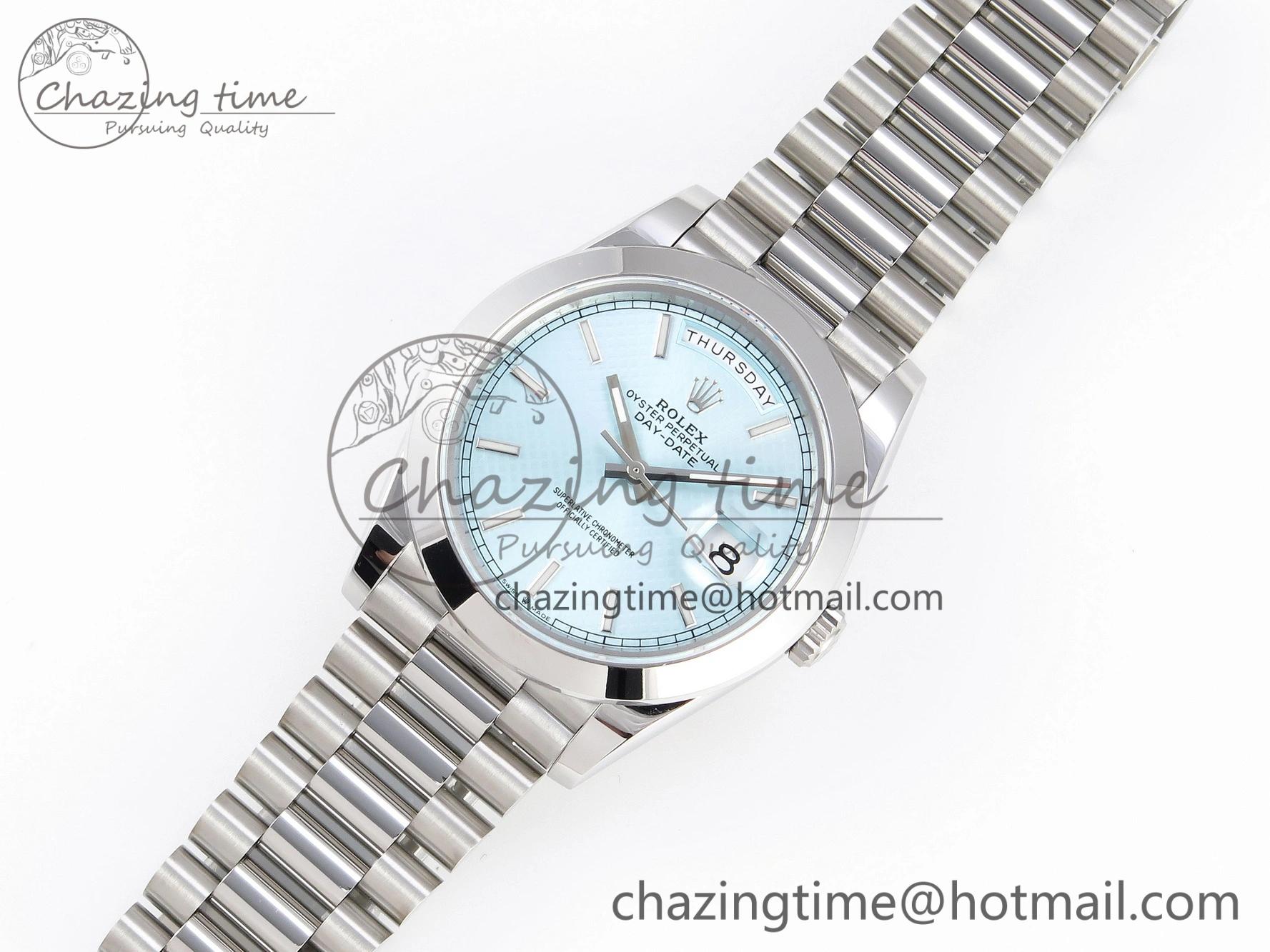 Day-Date 40mm 228239 BP New Dial Version 904 SS Ice Blue Stick Markers Dial On SS President Bracelet A2836