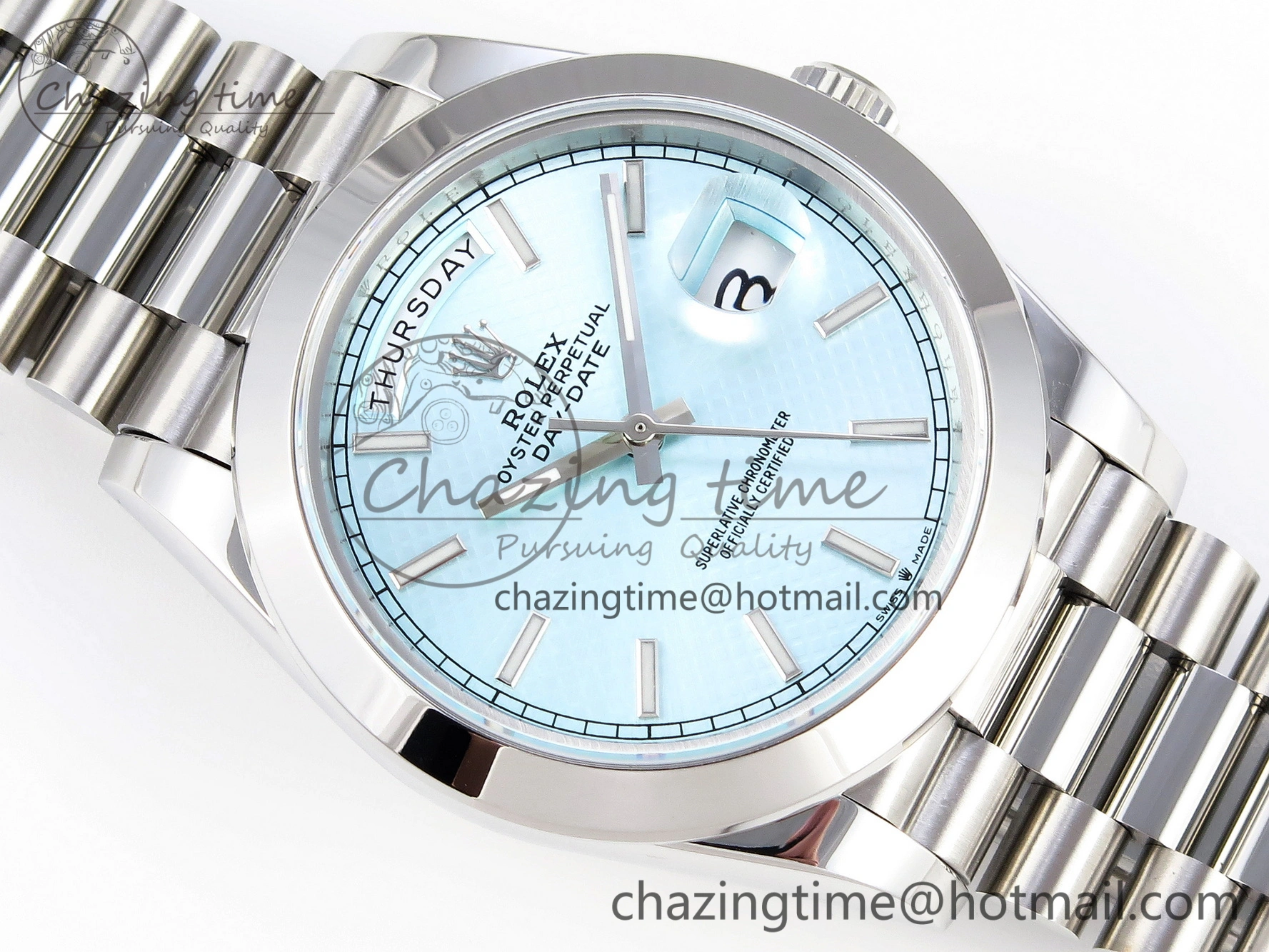 Day-Date 40mm 228239 BP New Dial Version 904 SS Ice Blue Stick Markers Dial On SS President Bracelet A2836