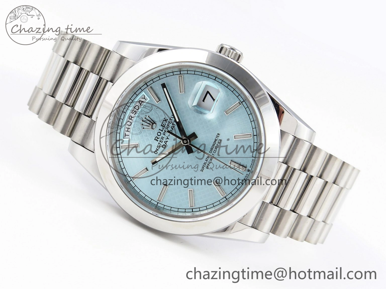 Day-Date 40mm 228239 BP New Dial Version 904 SS Ice Blue Stick Markers Dial On SS President Bracelet A2836