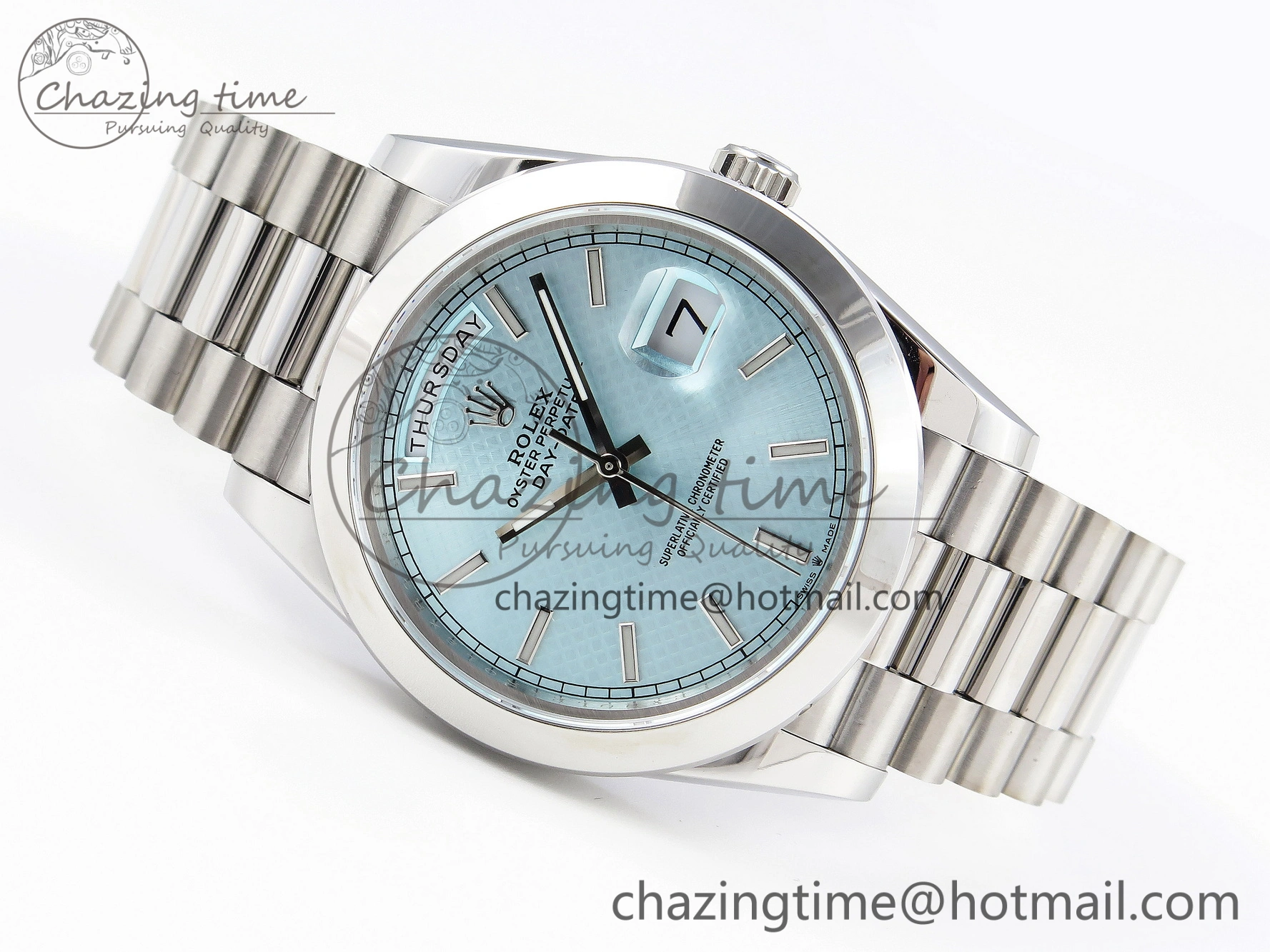 Day-Date 40mm 228239 BP New Dial Version 904 SS Ice Blue Stick Markers Dial On SS President Bracelet A2836