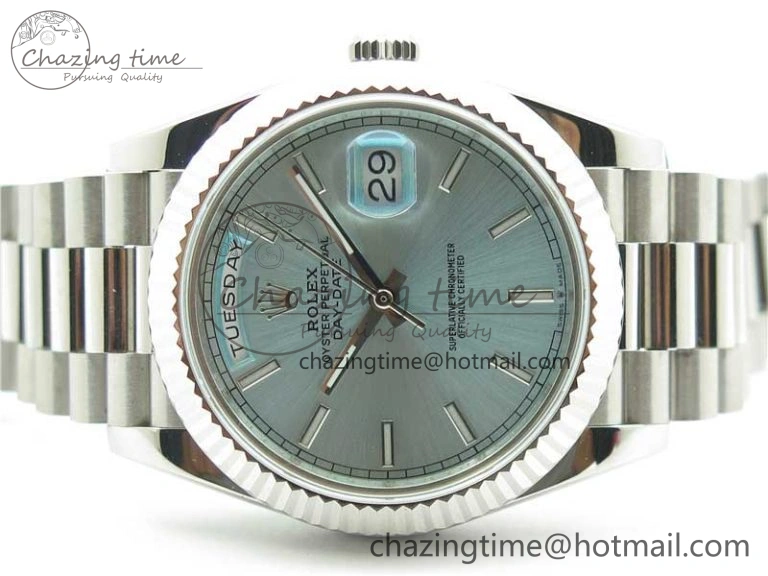 Day-Date 40mm 228239 BP New Dial Version 904 SS Ice Blue Stick Markers Dial on SS President Bracelet A2836