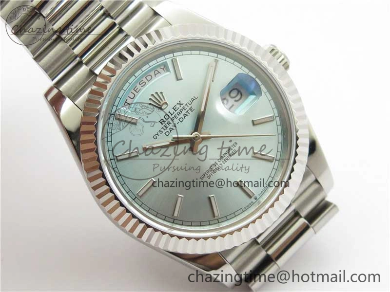 Day-Date 40mm 228239 BP New Dial Version 904 SS Ice Blue Stick Markers Dial on SS President Bracelet A2836