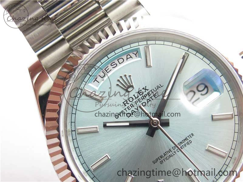 Day-Date 40mm 228239 BP New Dial Version 904 SS Ice Blue Stick Markers Dial on SS President Bracelet A2836