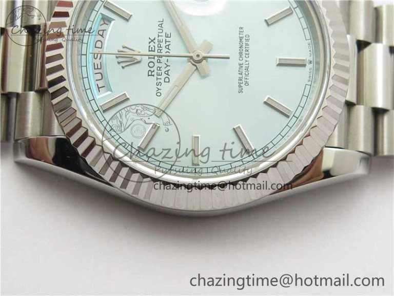 Day-Date 40mm 228239 BP New Dial Version 904 SS Ice Blue Stick Markers Dial on SS President Bracelet A2836