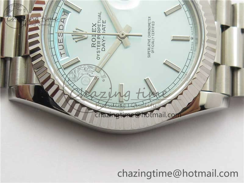 Day-Date 40mm 228239 BP New Dial Version 904 SS Ice Blue Stick Markers Dial on SS President Bracelet A2836