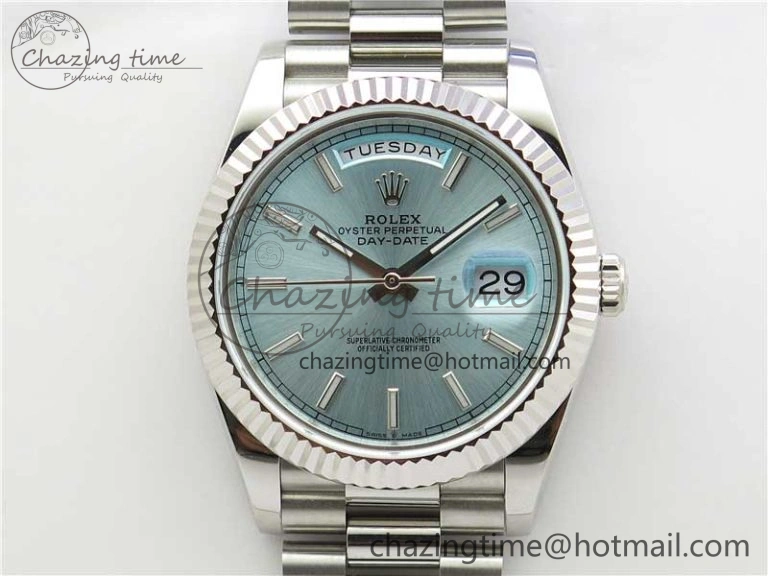Day-Date 40mm 228239 BP New Dial Version 904 SS Ice Blue Stick Markers Dial on SS President Bracelet A2836