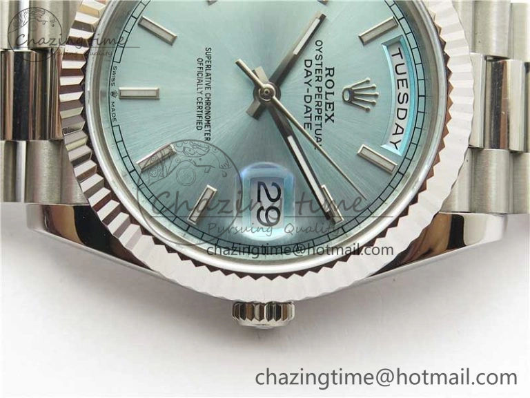 Day-Date 40mm 228239 BP New Dial Version 904 SS Ice Blue Stick Markers Dial on SS President Bracelet A2836