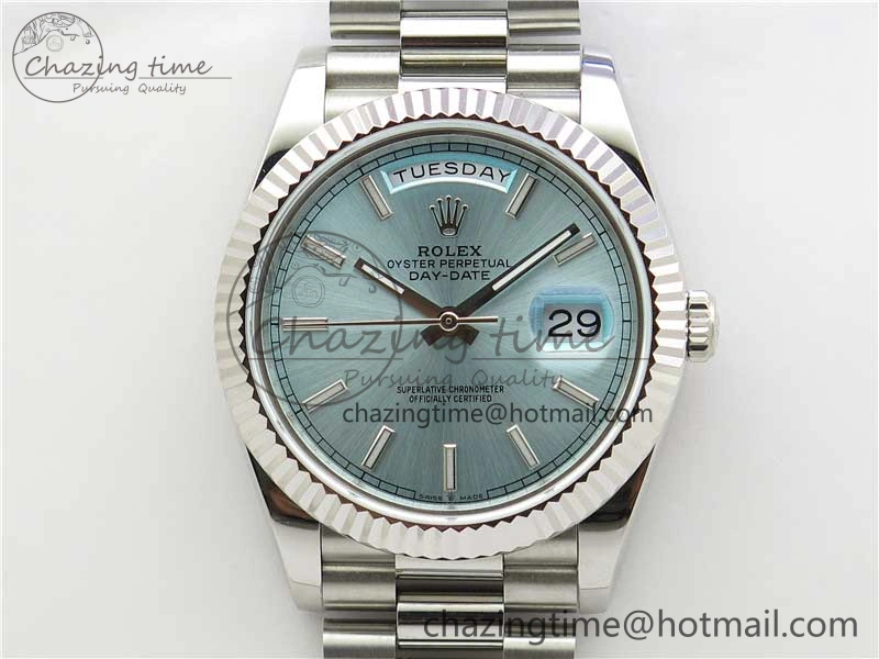 Day-Date 40mm 228239 BP New Dial Version 904 SS Ice Blue Stick Markers Dial on SS President Bracelet A2836