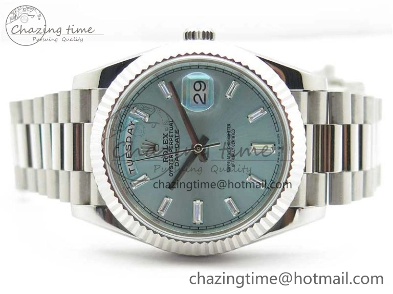 Day-Date 40mm 228239 BP New Dial Version 904 SS Ice Blue T Crystal Markers Dial on SS President Bracelet A2836