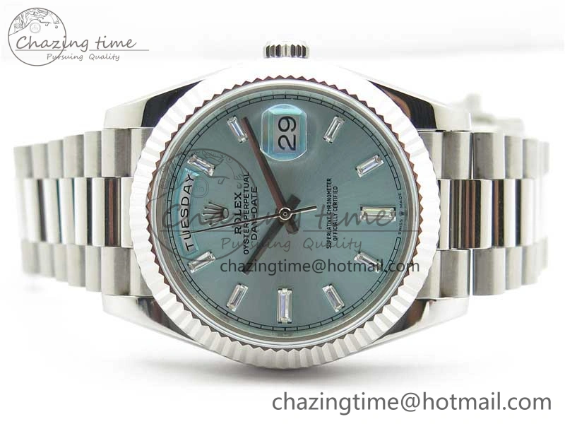Day-Date 40mm 228239 BP New Dial Version 904 SS Ice Blue T Crystal Markers Dial on SS President Bracelet A2836