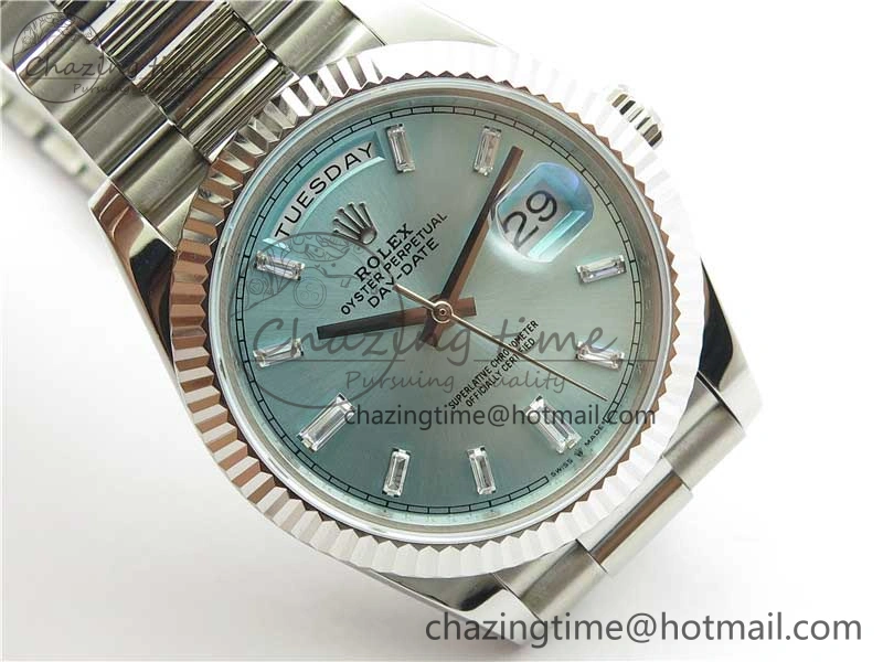 Day-Date 40mm 228239 BP New Dial Version 904 SS Ice Blue T Crystal Markers Dial on SS President Bracelet A2836