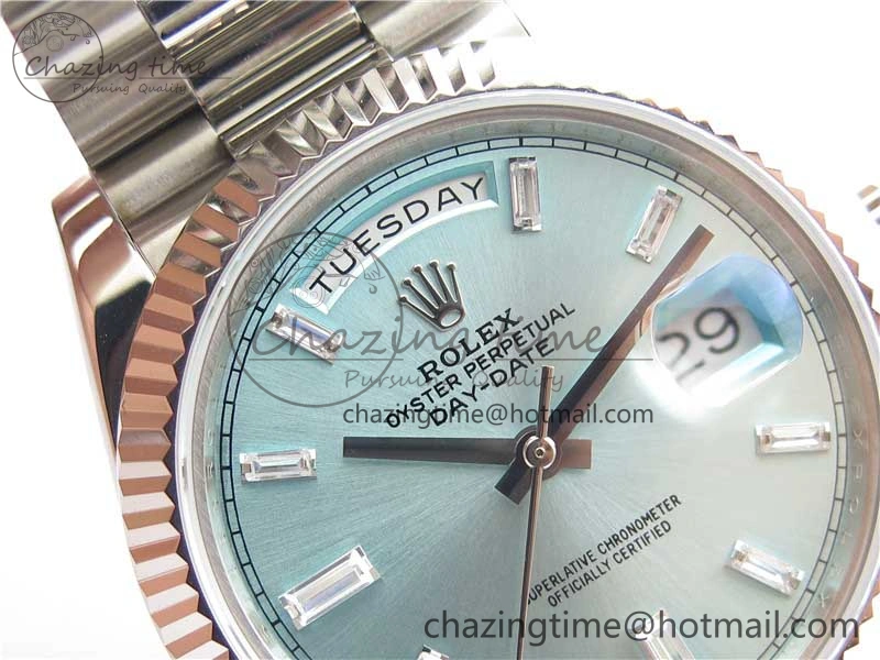 Day-Date 40mm 228239 BP New Dial Version 904 SS Ice Blue T Crystal Markers Dial on SS President Bracelet A2836