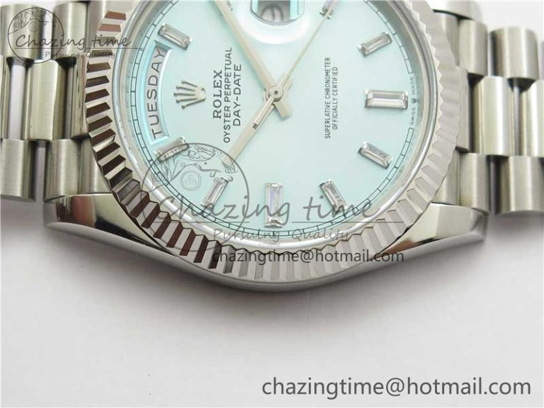 Day-Date 40mm 228239 BP New Dial Version 904 SS Ice Blue T Crystal Markers Dial on SS President Bracelet A2836