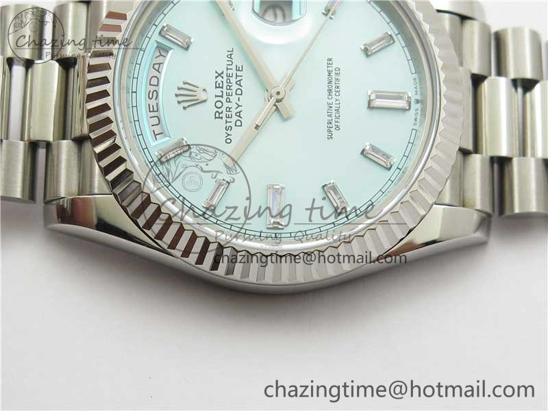 Day-Date 40mm 228239 BP New Dial Version 904 SS Ice Blue T Crystal Markers Dial on SS President Bracelet A2836