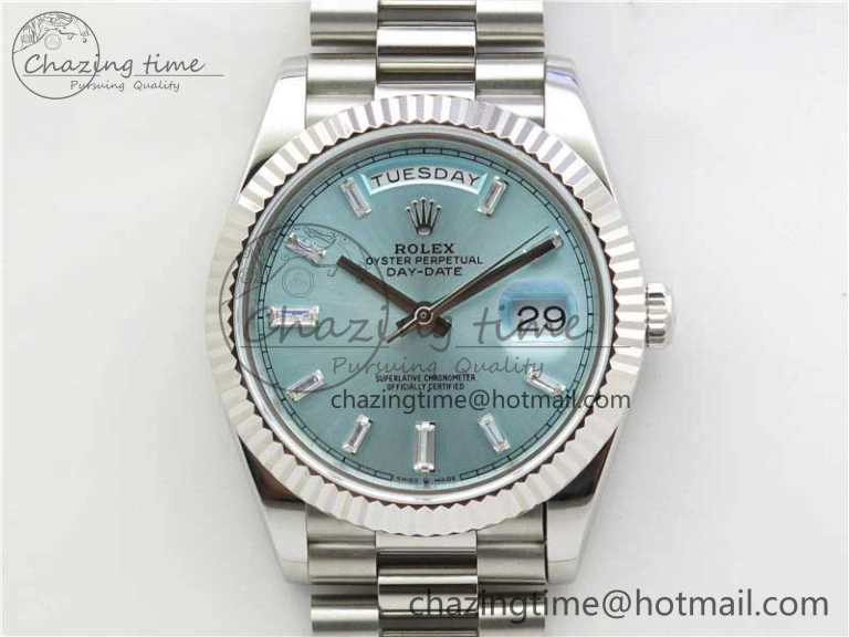 Day-Date 40mm 228239 BP New Dial Version 904 SS Ice Blue T Crystal Markers Dial on SS President Bracelet A2836