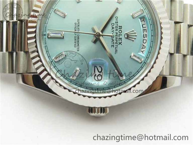 Day-Date 40mm 228239 BP New Dial Version 904 SS Ice Blue T Crystal Markers Dial on SS President Bracelet A2836