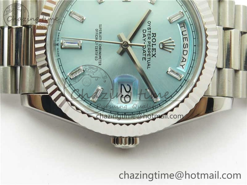 Day-Date 40mm 228239 BP New Dial Version 904 SS Ice Blue T Crystal Markers Dial on SS President Bracelet A2836