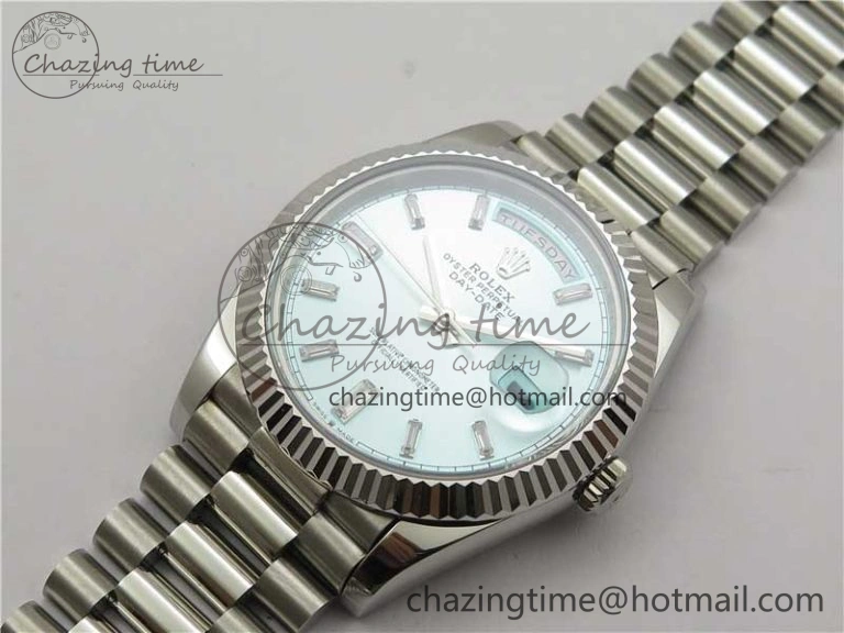 Day-Date 40mm 228239 BP New Dial Version 904 SS Ice Blue T Crystal Markers Dial on SS President Bracelet A2836