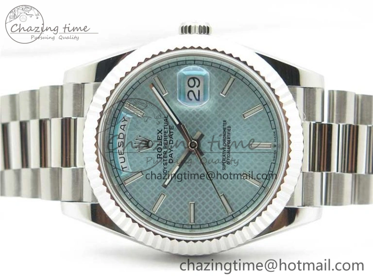 Day-Date 40mm 228239 BP New Dial Version 904 SS Ice Blue Textured Dial on SS President Bracelet A2836