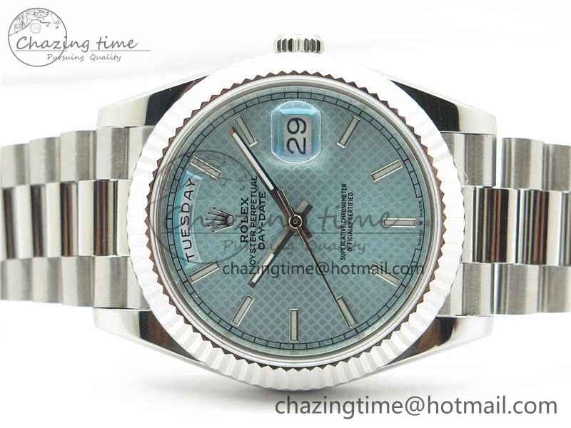 Day-Date 40mm 228239 BP New Dial Version 904 SS Ice Blue Textured Dial on SS President Bracelet A2836