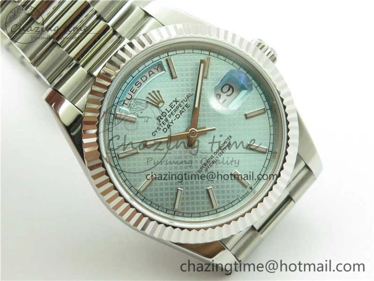 Day-Date 40mm 228239 BP New Dial Version 904 SS Ice Blue Textured Dial on SS President Bracelet A2836