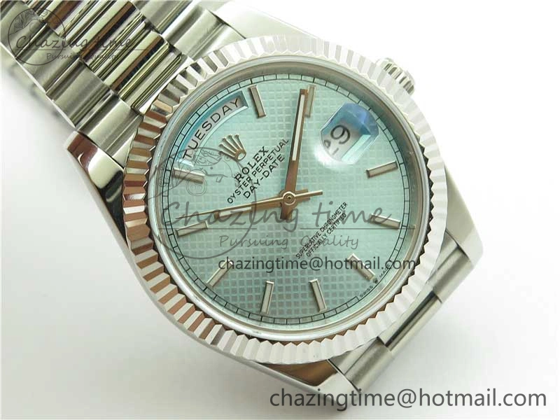 Day-Date 40mm 228239 BP New Dial Version 904 SS Ice Blue Textured Dial on SS President Bracelet A2836