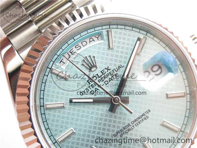 Day-Date 40mm 228239 BP New Dial Version 904 SS Ice Blue Textured Dial on SS President Bracelet A2836