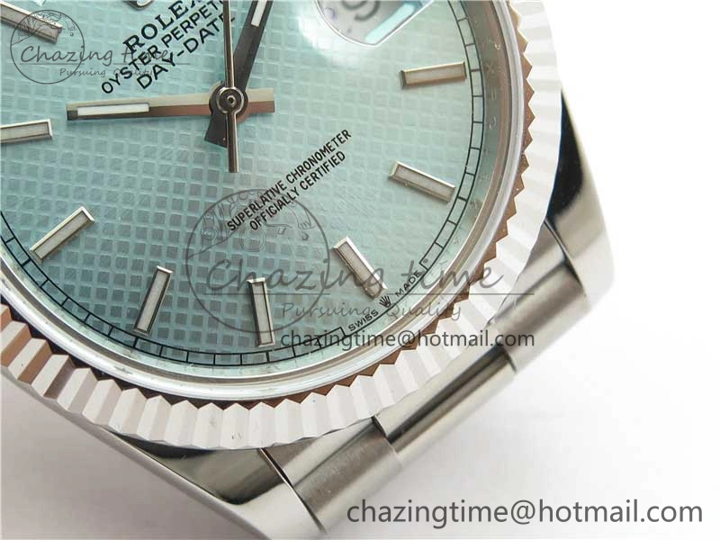 Day-Date 40mm 228239 BP New Dial Version 904 SS Ice Blue Textured Dial on SS President Bracelet A2836