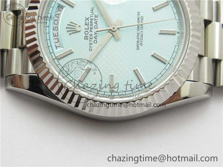 Day-Date 40mm 228239 BP New Dial Version 904 SS Ice Blue Textured Dial on SS President Bracelet A2836