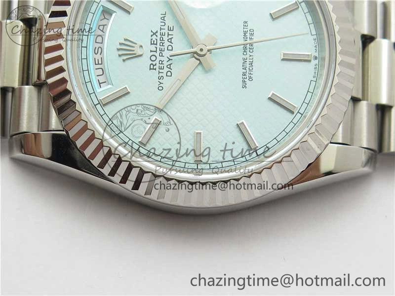 Day-Date 40mm 228239 BP New Dial Version 904 SS Ice Blue Textured Dial on SS President Bracelet A2836