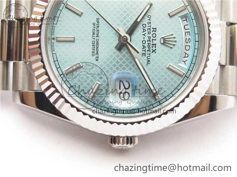 Day-Date 40mm 228239 BP New Dial Version 904 SS Ice Blue Textured Dial on SS President Bracelet A2836