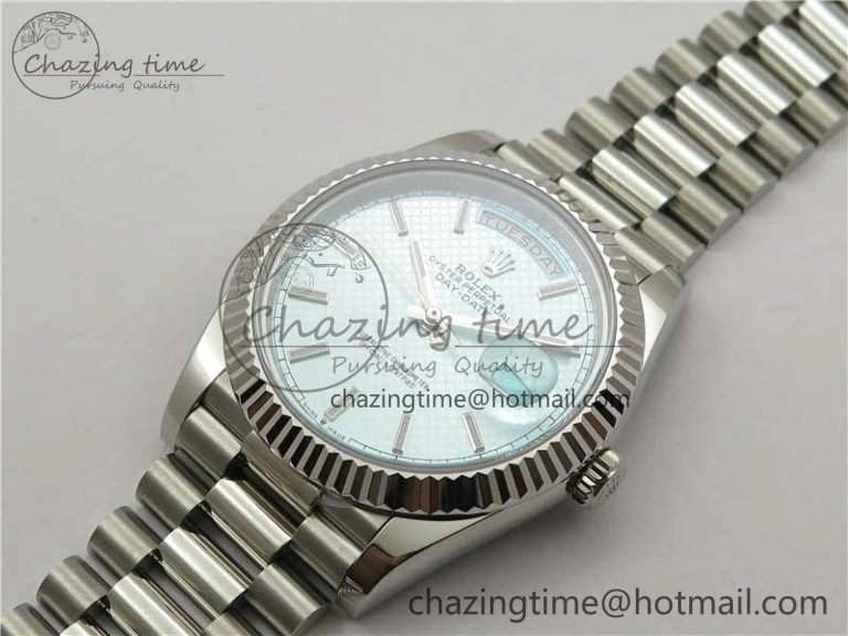 Day-Date 40mm 228239 BP New Dial Version 904 SS Ice Blue Textured Dial on SS President Bracelet A2836