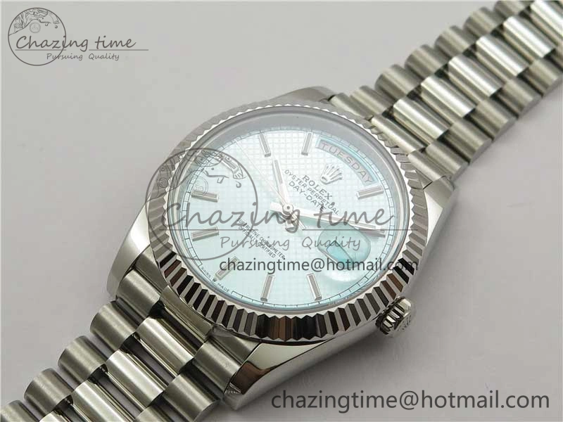 Day-Date 40mm 228239 BP New Dial Version 904 SS Ice Blue Textured Dial on SS President Bracelet A2836