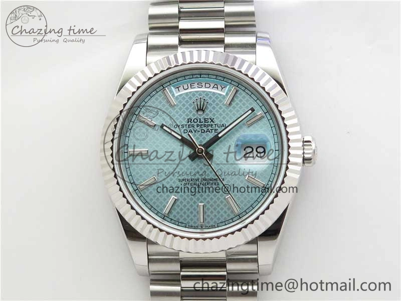 Day-Date 40mm 228239 BP New Dial Version 904 SS Ice Blue Textured Dial on SS President Bracelet A2836