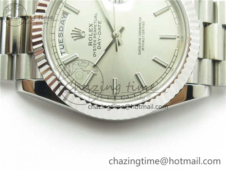 Day-Date 40mm 228239 BP New Dial Version 904 SS Silver Stick Markers Dial on SS President Bracelet A2836