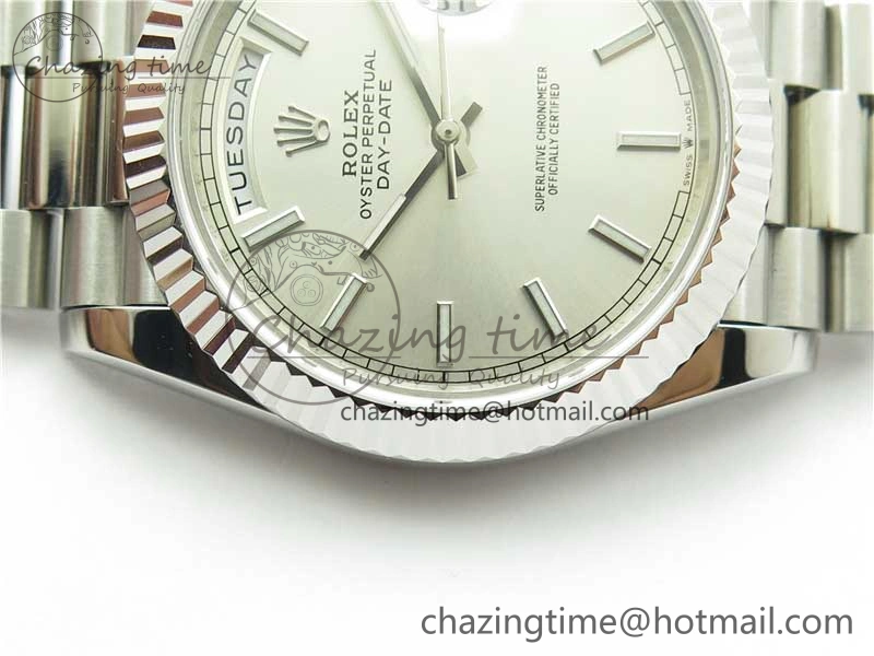 Day-Date 40mm 228239 BP New Dial Version 904 SS Silver Stick Markers Dial on SS President Bracelet A2836