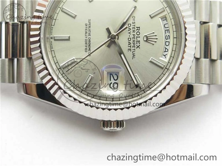 Day-Date 40mm 228239 BP New Dial Version 904 SS Silver Stick Markers Dial on SS President Bracelet A2836