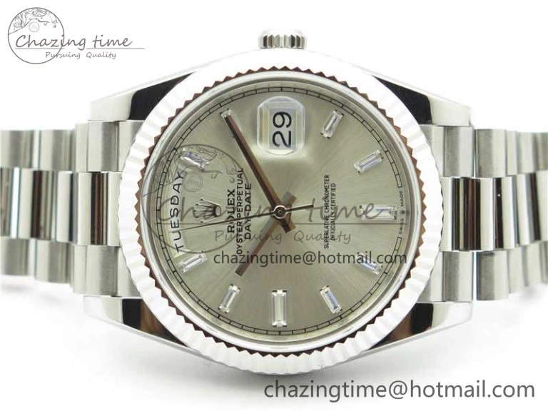 Day-Date 40mm 228239 BP New Dial Version 904 SS Silver T Crystal Markers Dial on SS President Bracelet A2836