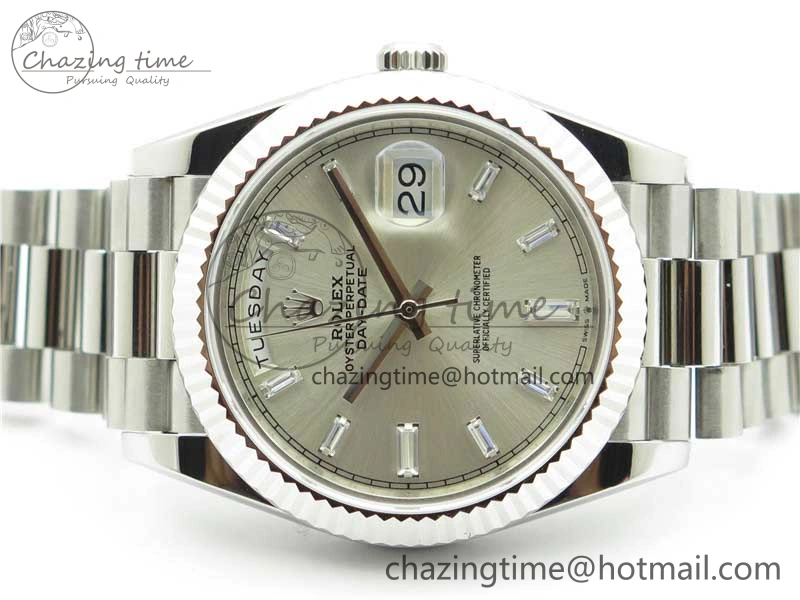 Day-Date 40mm 228239 BP New Dial Version 904 SS Silver T Crystal Markers Dial on SS President Bracelet A2836