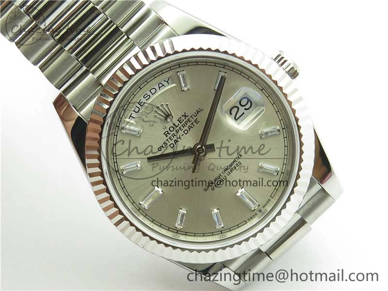Day-Date 40mm 228239 BP New Dial Version 904 SS Silver T Crystal Markers Dial on SS President Bracelet A2836