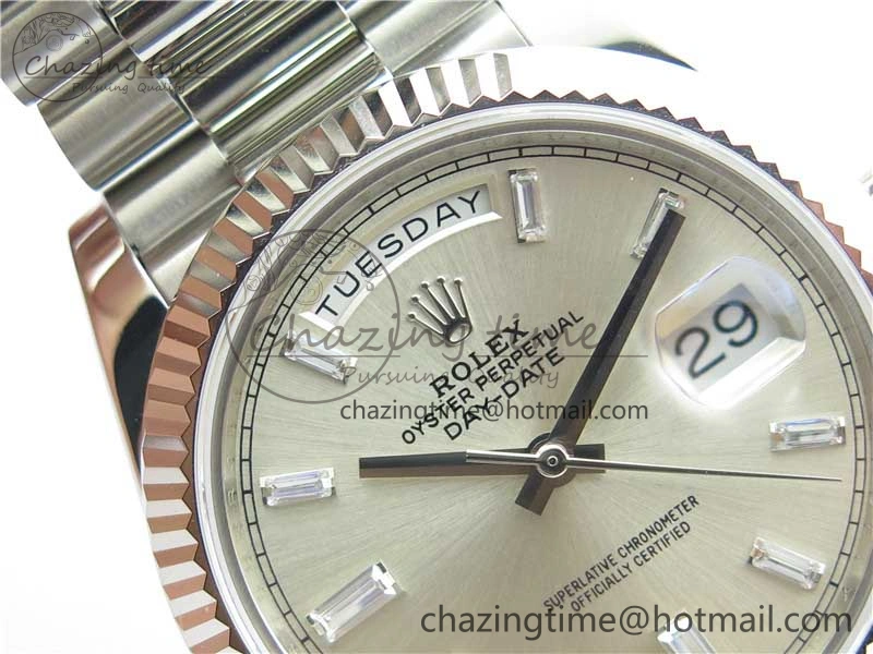 Day-Date 40mm 228239 BP New Dial Version 904 SS Silver T Crystal Markers Dial on SS President Bracelet A2836