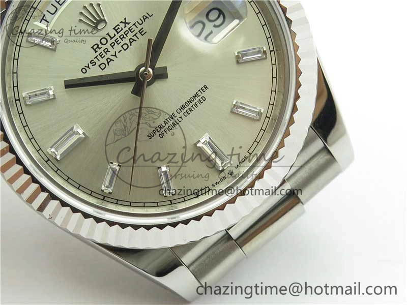 Day-Date 40mm 228239 BP New Dial Version 904 SS Silver T Crystal Markers Dial on SS President Bracelet A2836
