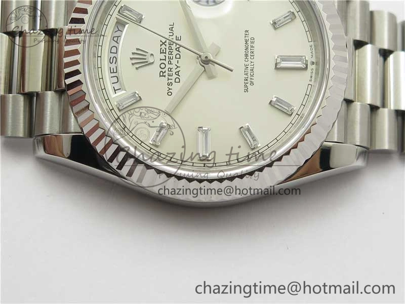 Day-Date 40mm 228239 BP New Dial Version 904 SS Silver T Crystal Markers Dial on SS President Bracelet A2836